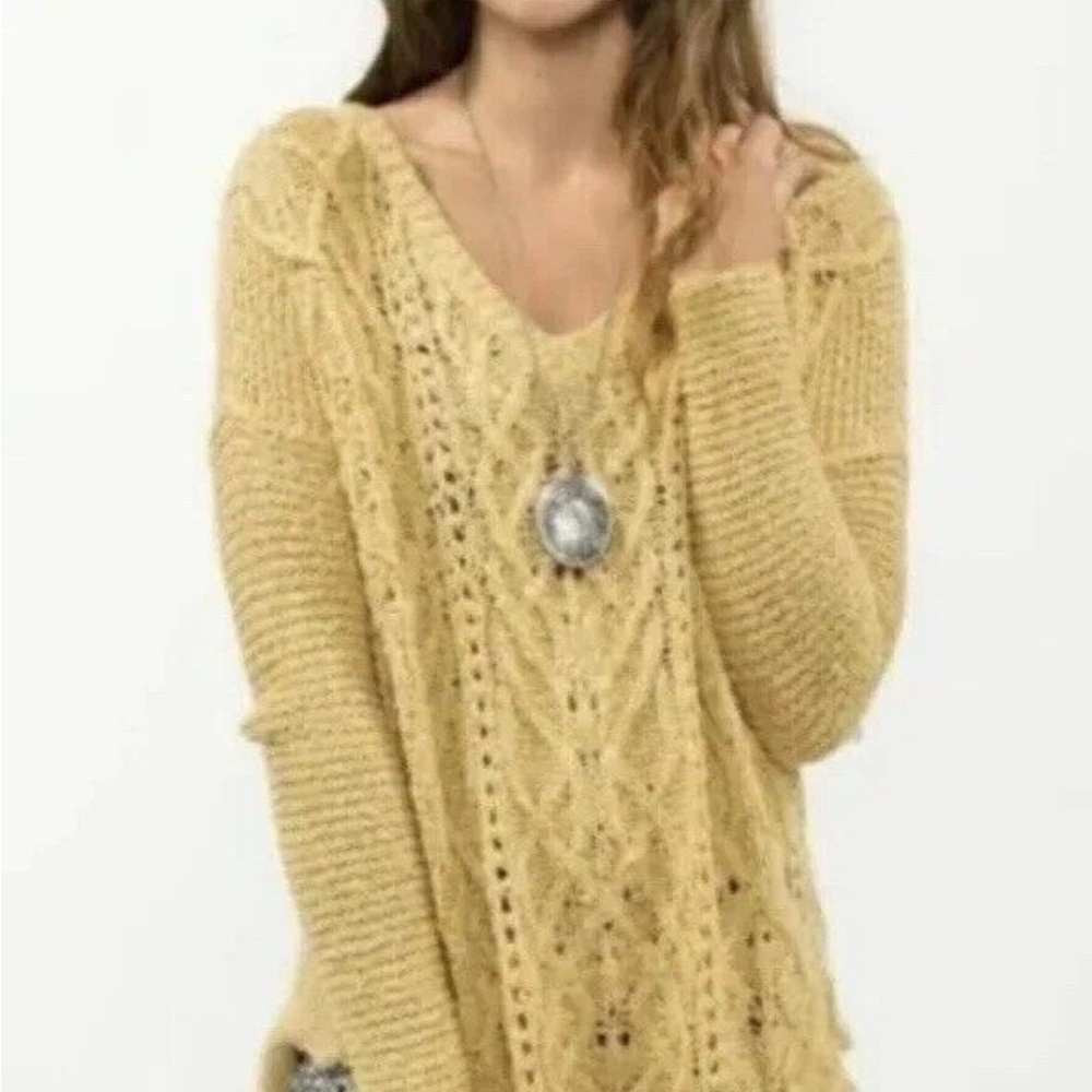 Free People Cross My Heart V-Neck Sweater in Soft Yellow